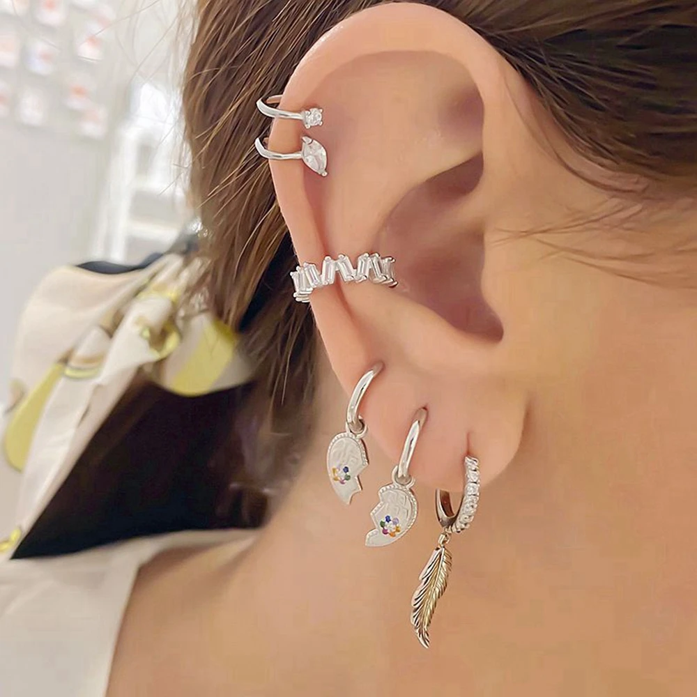 925 Sterling Silver Needle New Star/Moon Small Hoop Earrings for Women Exquisite Crystal Pendant Earrings Fashion Jewelry Gift
