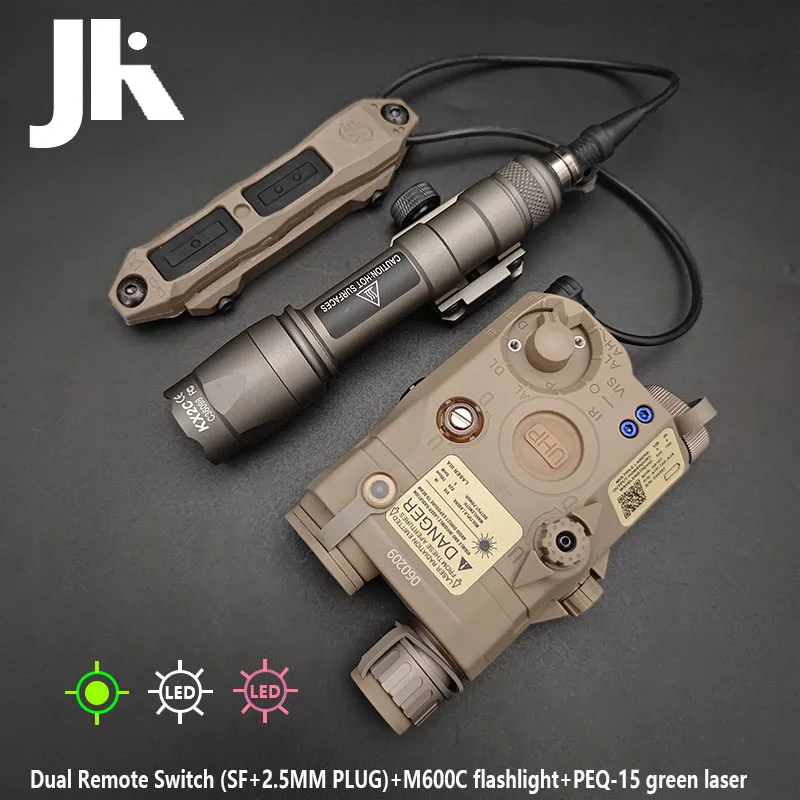 Tactical PEQ15 Red Dot Laser Aiming IR light Battery Box Surefir M300 M600 Flashlight Tactical Dual Control Remote Switch PEQ