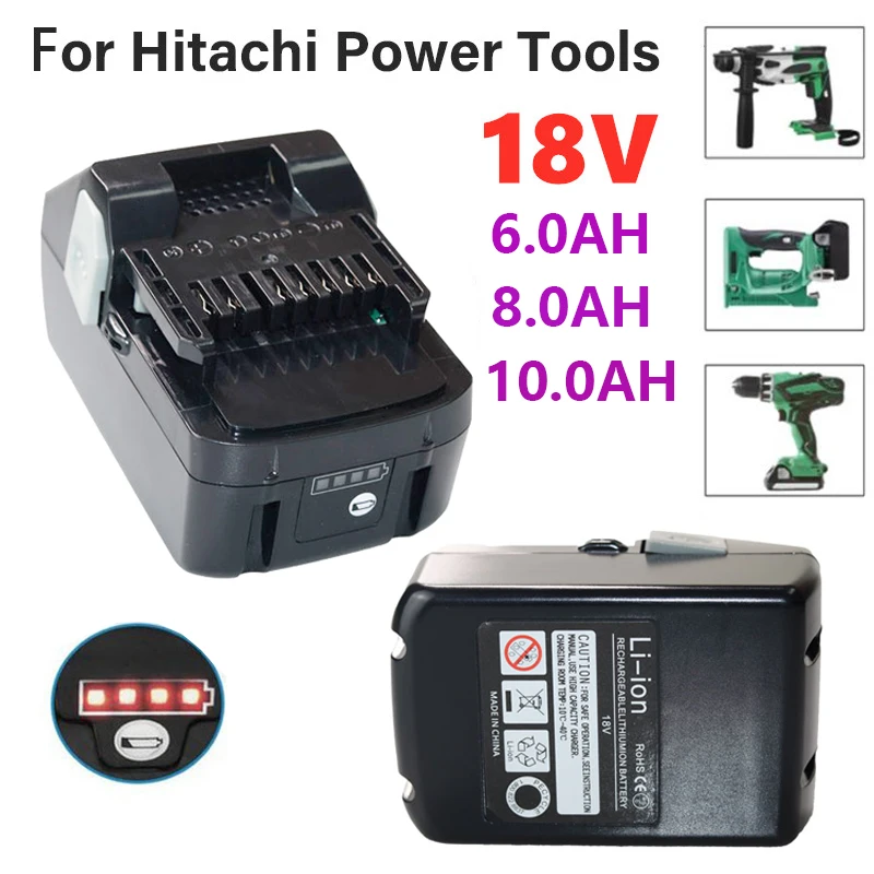 Batteria Agli Ioni Di Litio 18V 6.0Ah 8.0Ah 10.0Ah Per Utensili Elettrici A Batteria Hitachi/Hikoki 18V Per Bsl1850 Bsl1860 Bcl1815 Ebm1830 Bsl1840 33