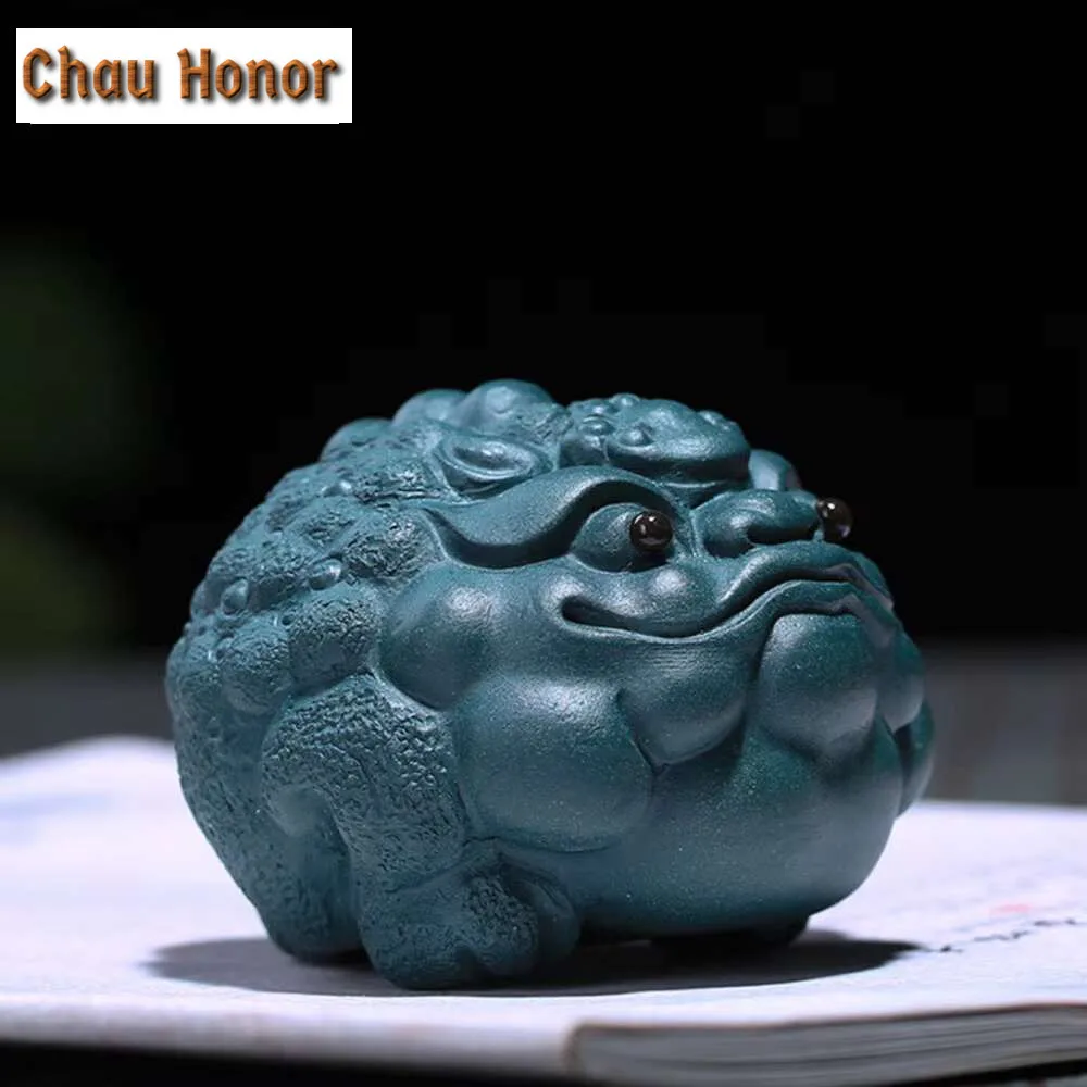 Purple Sand Tea Pet Original Mine Green Mud Lucky Gold Toad Craft Ancient Tea Figurine Tea Statue Tieguanyin for Tea Decoration