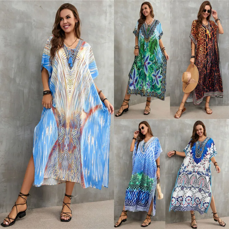 

Bohemia Print Loose Beach Dress Saida De Praia Swimsuit Cover Up Beachwear Pareo Playa Kaftan Bikini Cover Up Beach Sarong