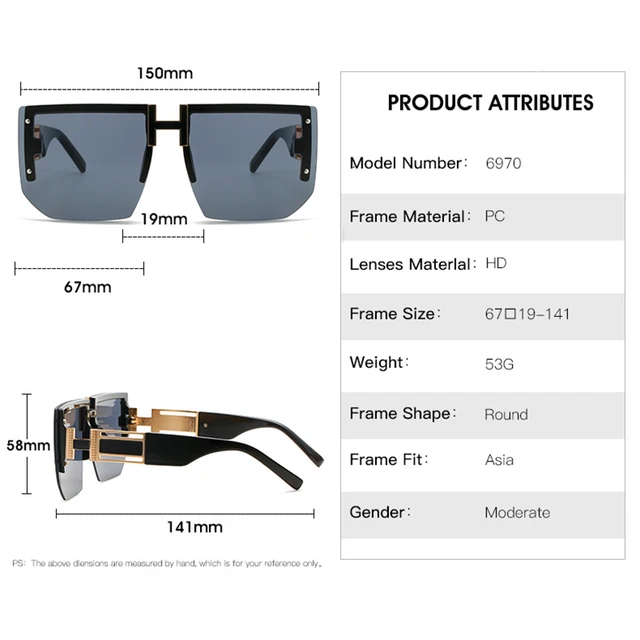  - 2023 Luxury Brand Designer Rimless Oversized Sunglasses Women Men Fashion Vintage Square Flat Top Sun Glasses Shades UV400