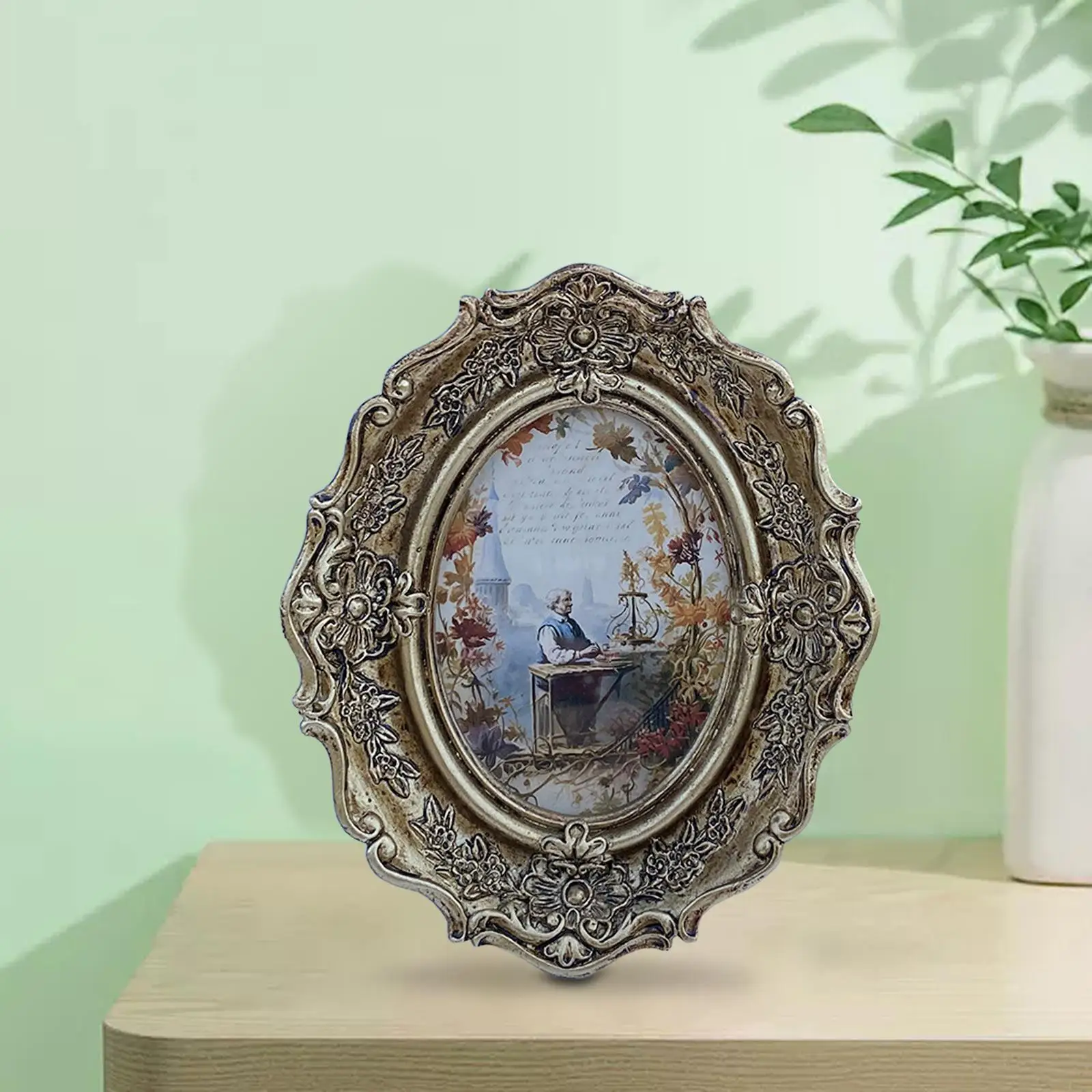 Picture Frame Decoration Retro Oval Photo Holder for Holiday Bedroom Hallway