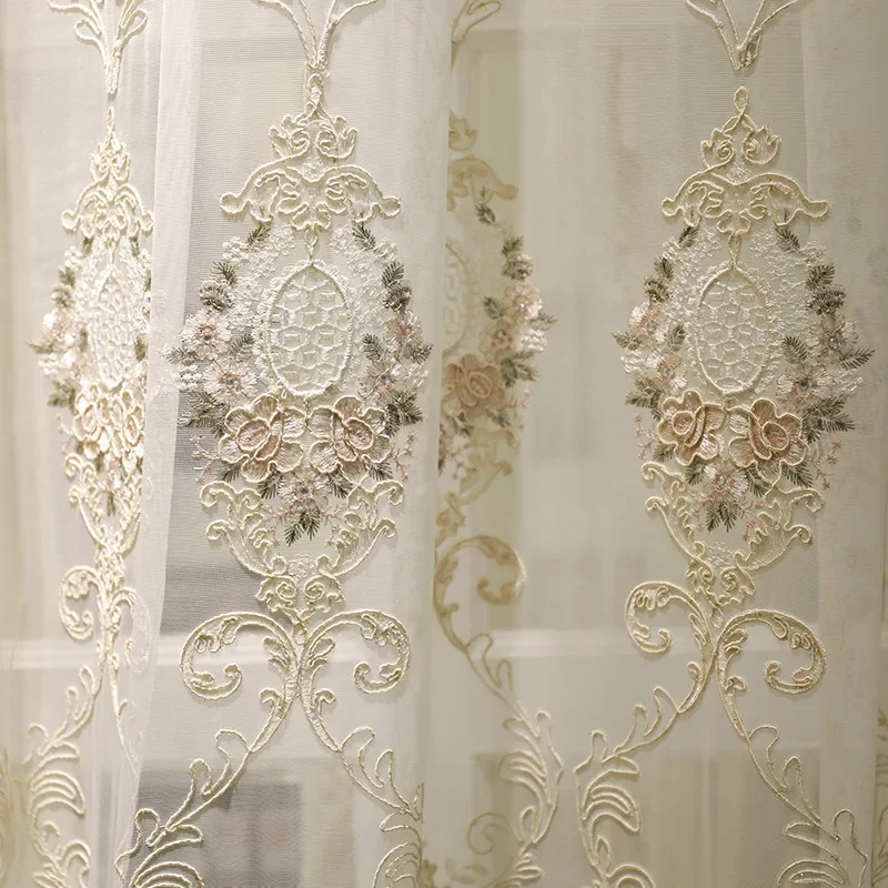 Luxury Villa Living Room Bedroom Dining Room Blackout Curtain European Water-Soluble Embroidery Decorative Curtain Window Screen 5