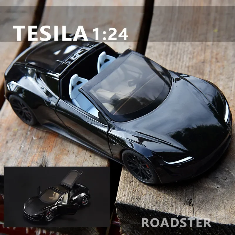 

1:24 Tesla Roadster Tesla Model Y Model 3 Alloy Die Cast Toy Car Model Sound and Light Children's Toy Collectibles Birthday Gift