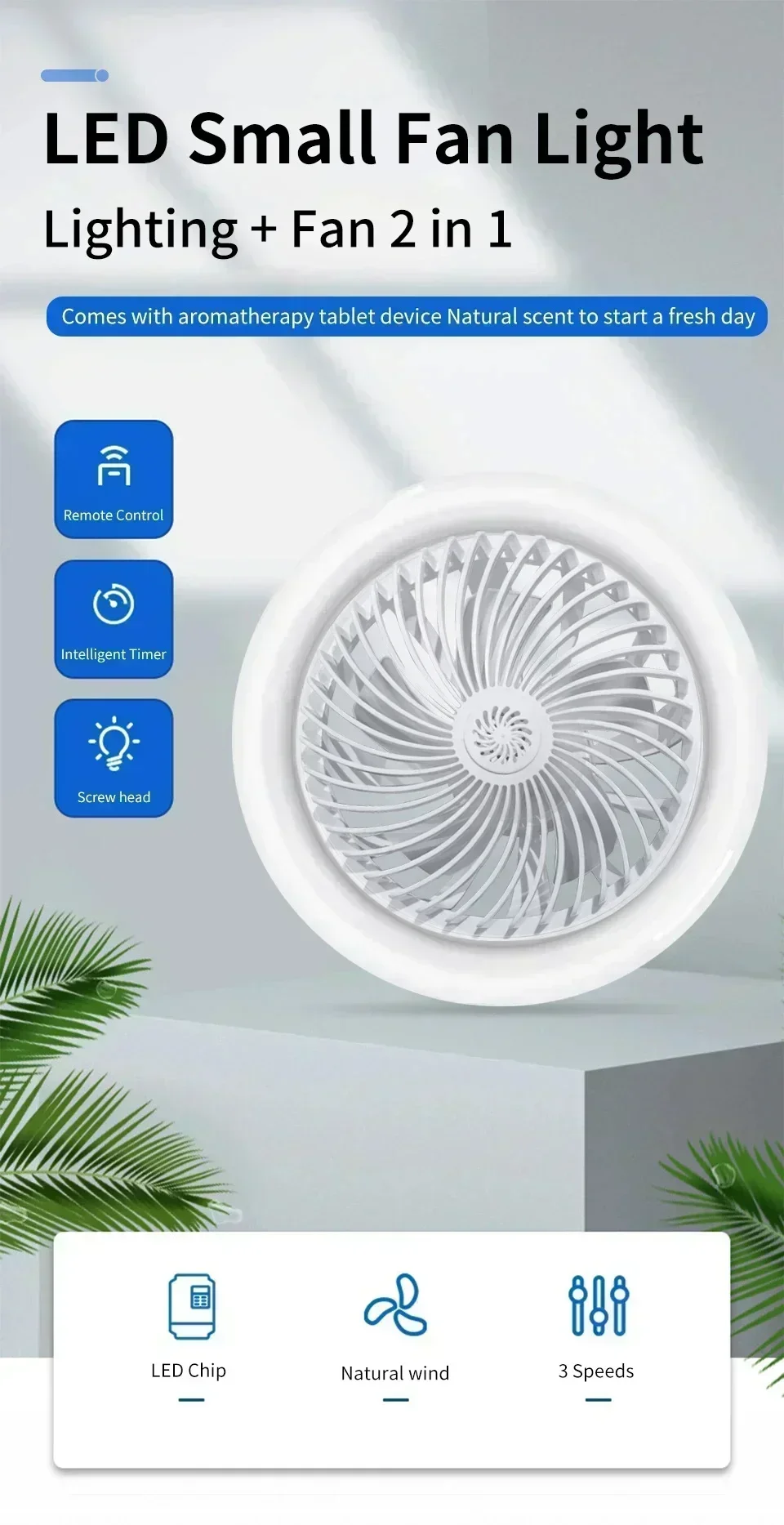 Description Picture 2 of itemRotatable 3in1 Ceiling Fan with Remote Control Lighting Lamp E27 Converter Base Lighting Base Bedroom Living Room ﻿Aromatherapy