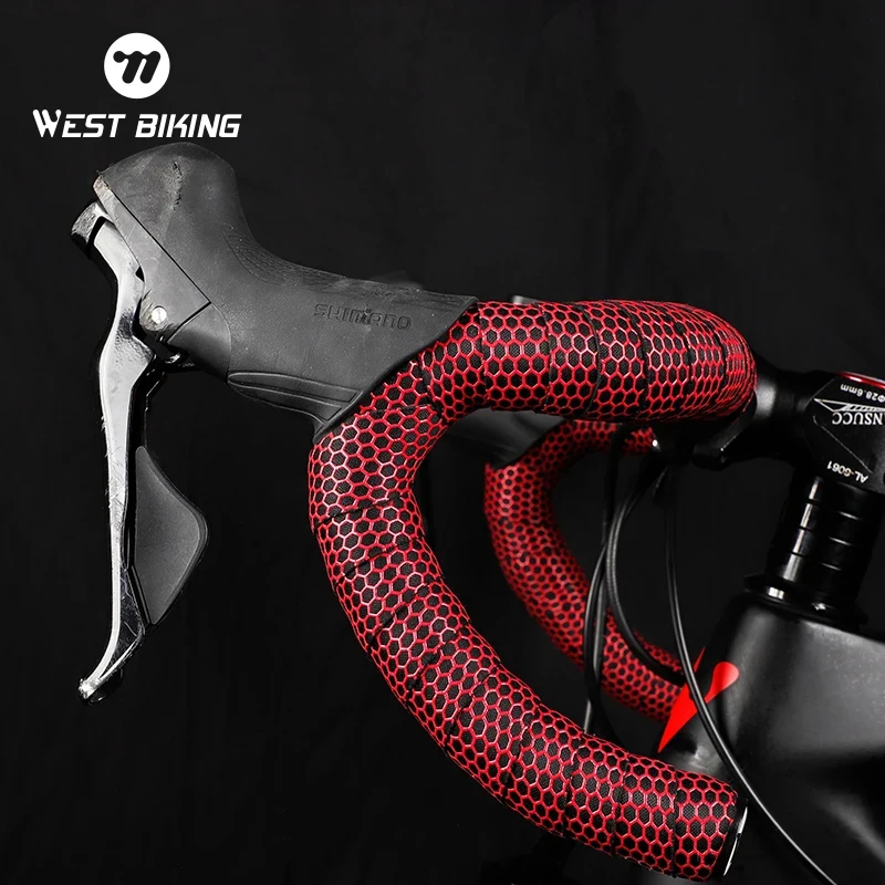 WEST BIKING1Pair Bicycle Handlebar Tape Soft PU EVA Anti-slip Road Bike Handlebar Tape Honeycomb Anti-slip Bike Strap