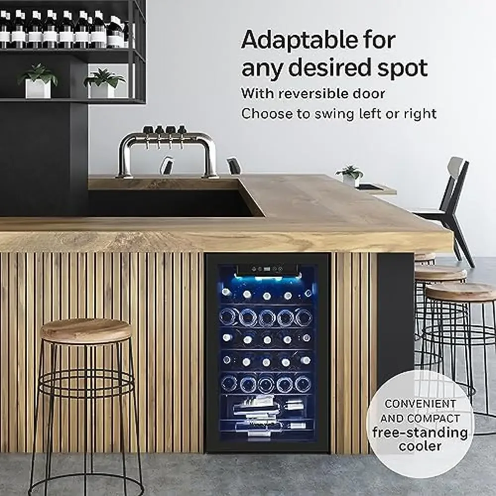 34 Bottle Wine Cooler Refrigerator Large Freestanding Cellar UV-Resistant Double-Paned Glass Electronic Digital Thermostat Pull 4