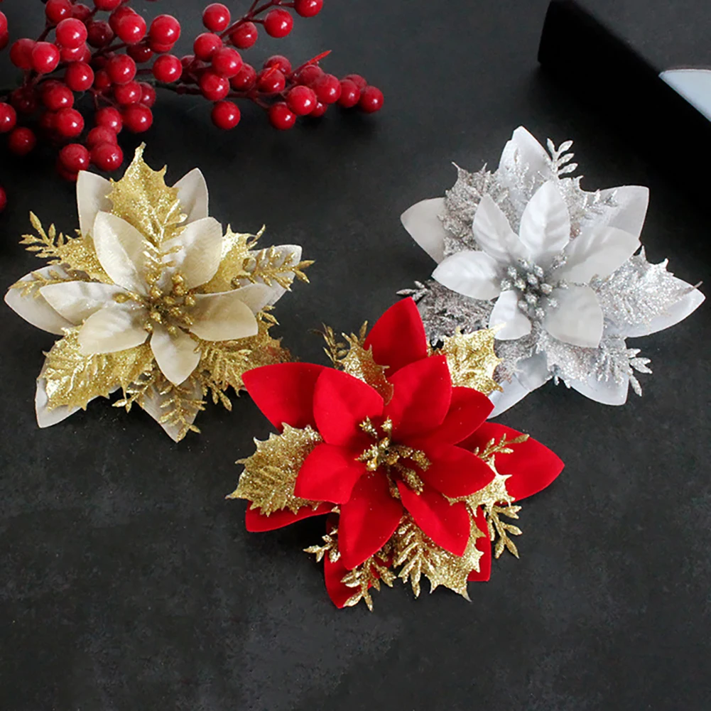

30pcs Artificial Poinsettia Flowers Faux Xmas Poinsettia Dining Table Centerpiece For Xmas Holiday Wedding Wreath Decor