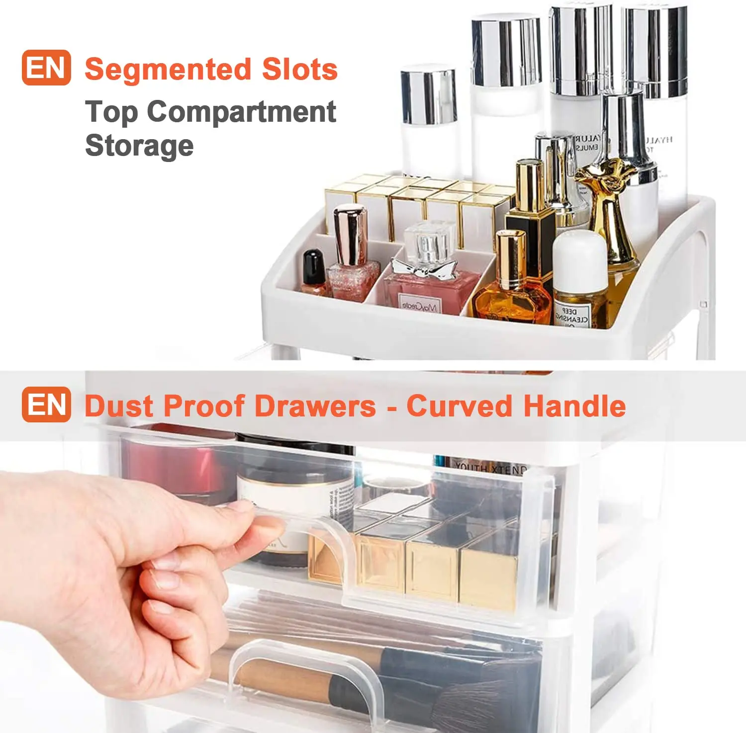 Desktop Storage Boxes With Draws for Vanity Skincare Cosmetics Organizer for Makeup Eyeshadow Brushes Lipstick Dresser Bathroom 3