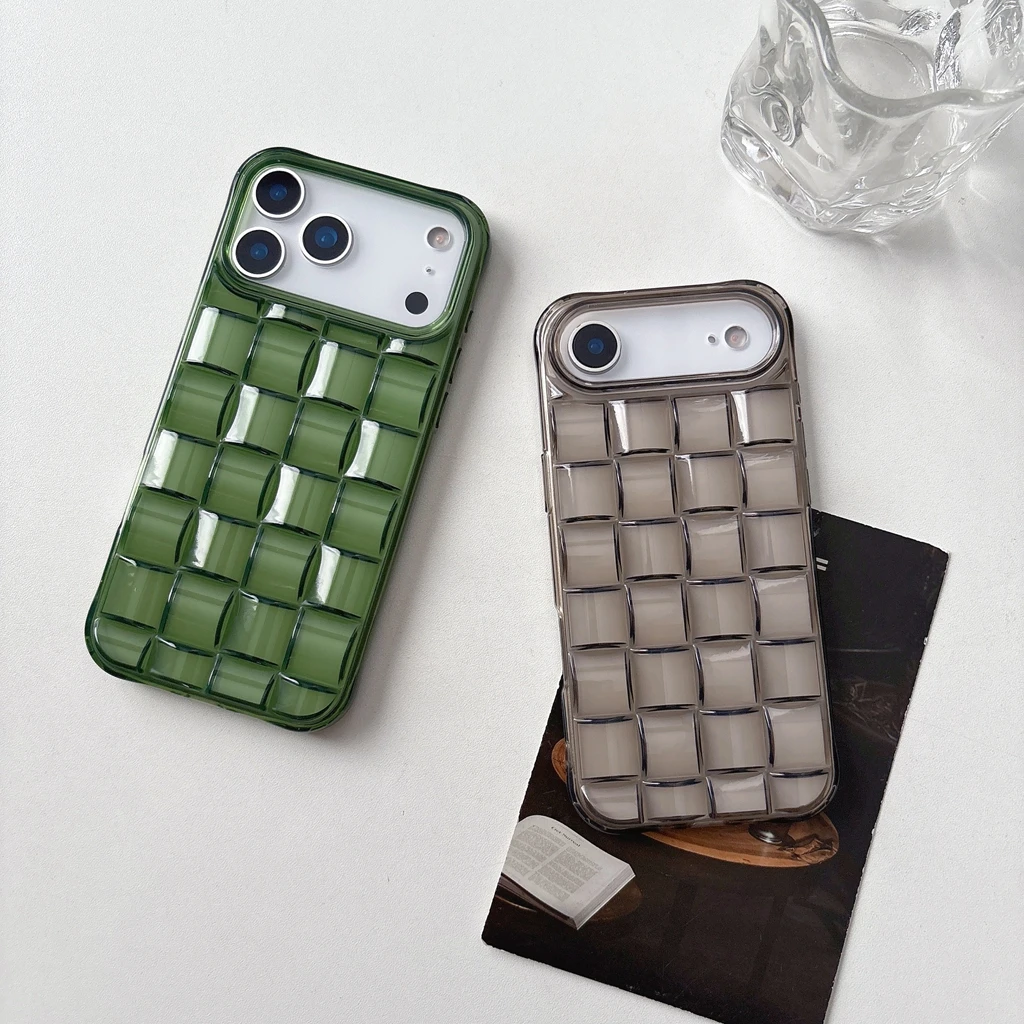 Creative Transparent Green-Grey 3D Weaving Pattern Phone Cover Case