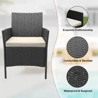 3-Piece Wicker Patio Sofa Set, All-Weather Rattan Conversation Set With Cushions & Glass Coffee Table For Garden, Porch, Lawn 4