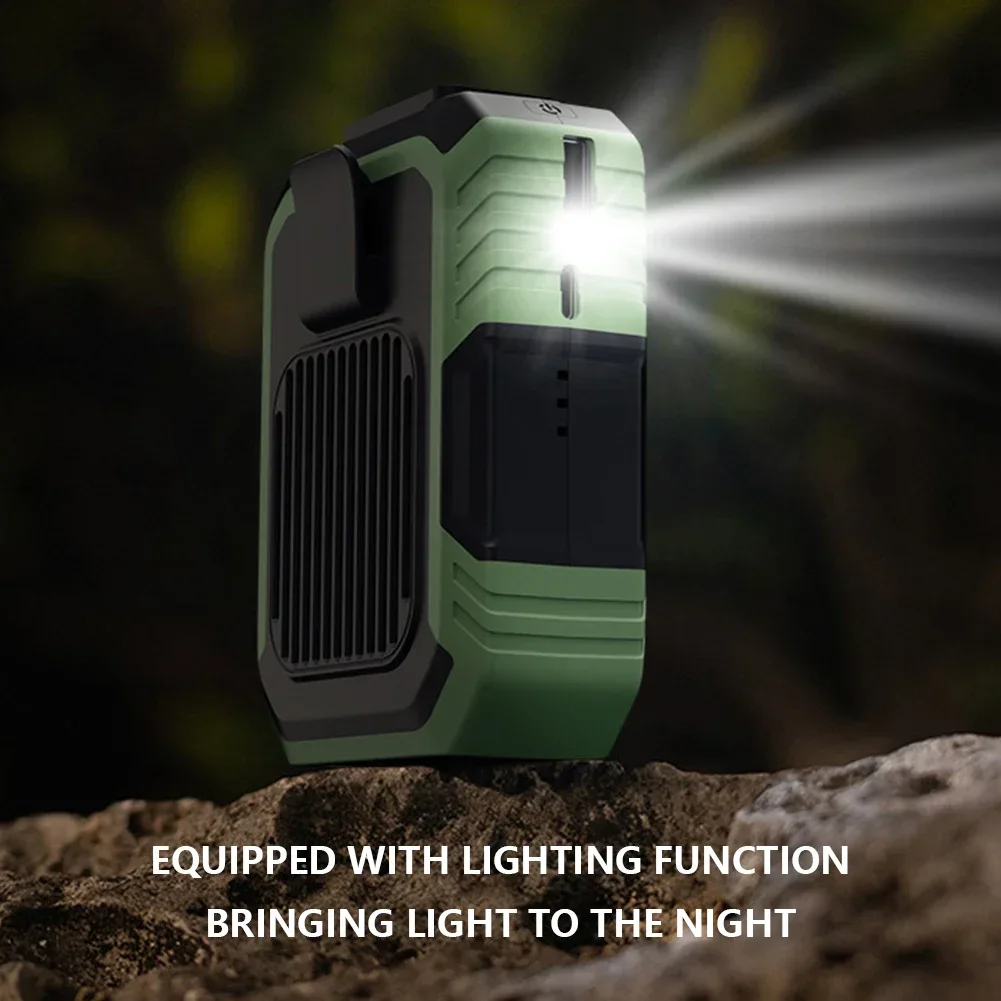 Portable Waist Fan, Clip On Wearable Belt Fans With 3 Speeds & Flashlight, 4000mah Rechargeable Battery, Handsfree Neck Fan For Outdoor Camping Travel Hiking (Gray Green