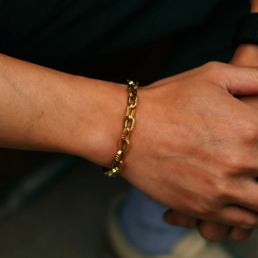 Stainless Steel Men Bracelet Gold Color Chain Link Handmade