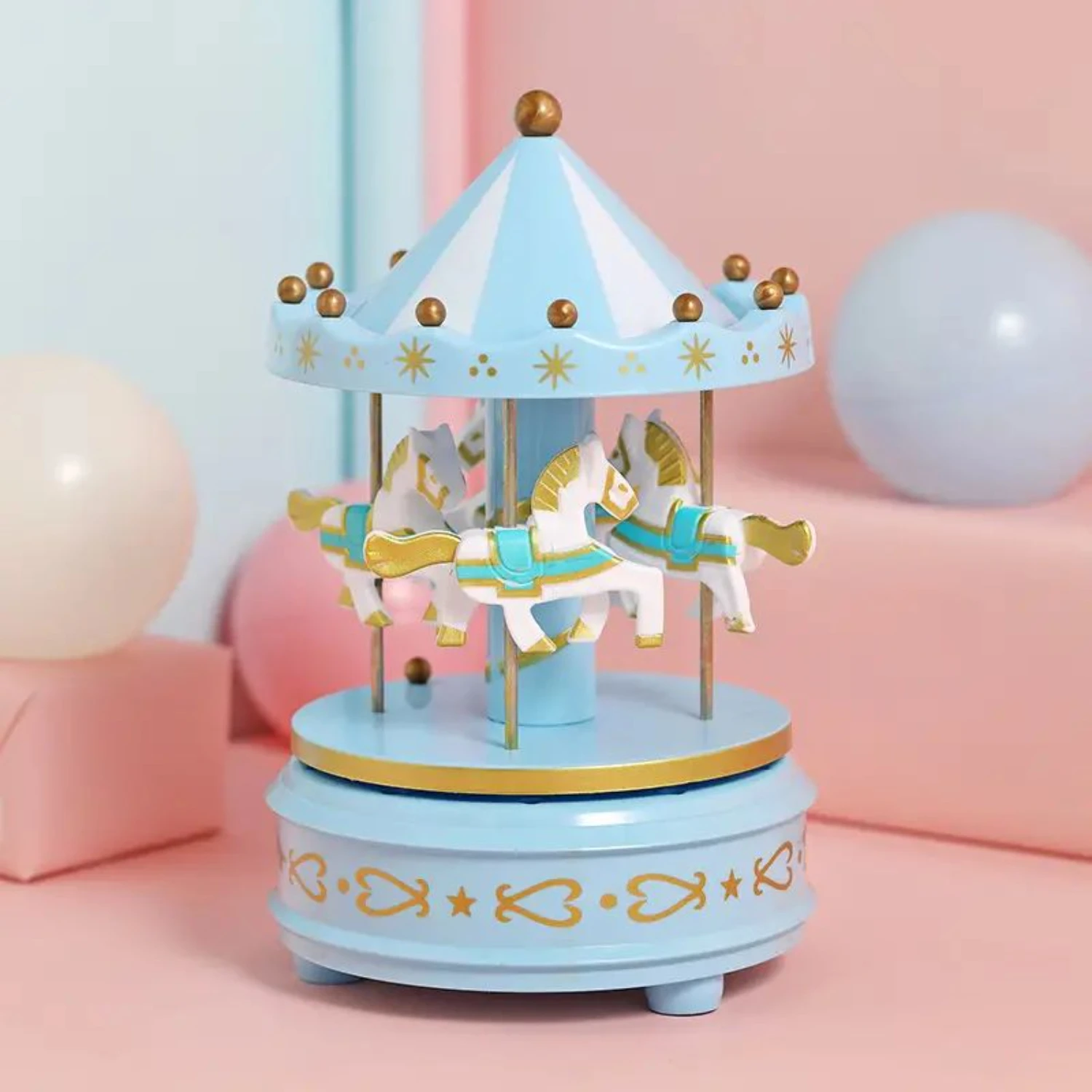 Handcrafted Exquisite Luxurious Carousel Music Box with 4 Rotating Horses-Perfect Romantic and Magical Gift for Music Lovers -
