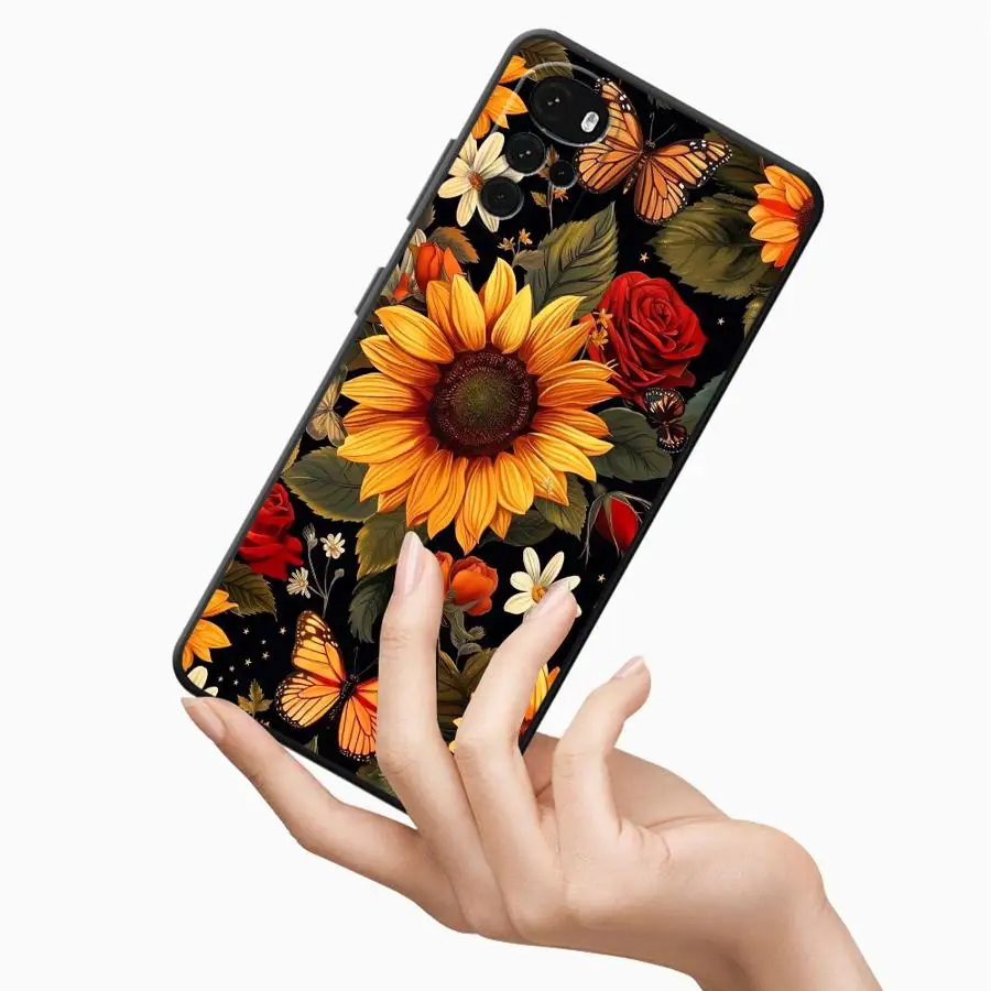Sunflower Pattern Black Phone Case