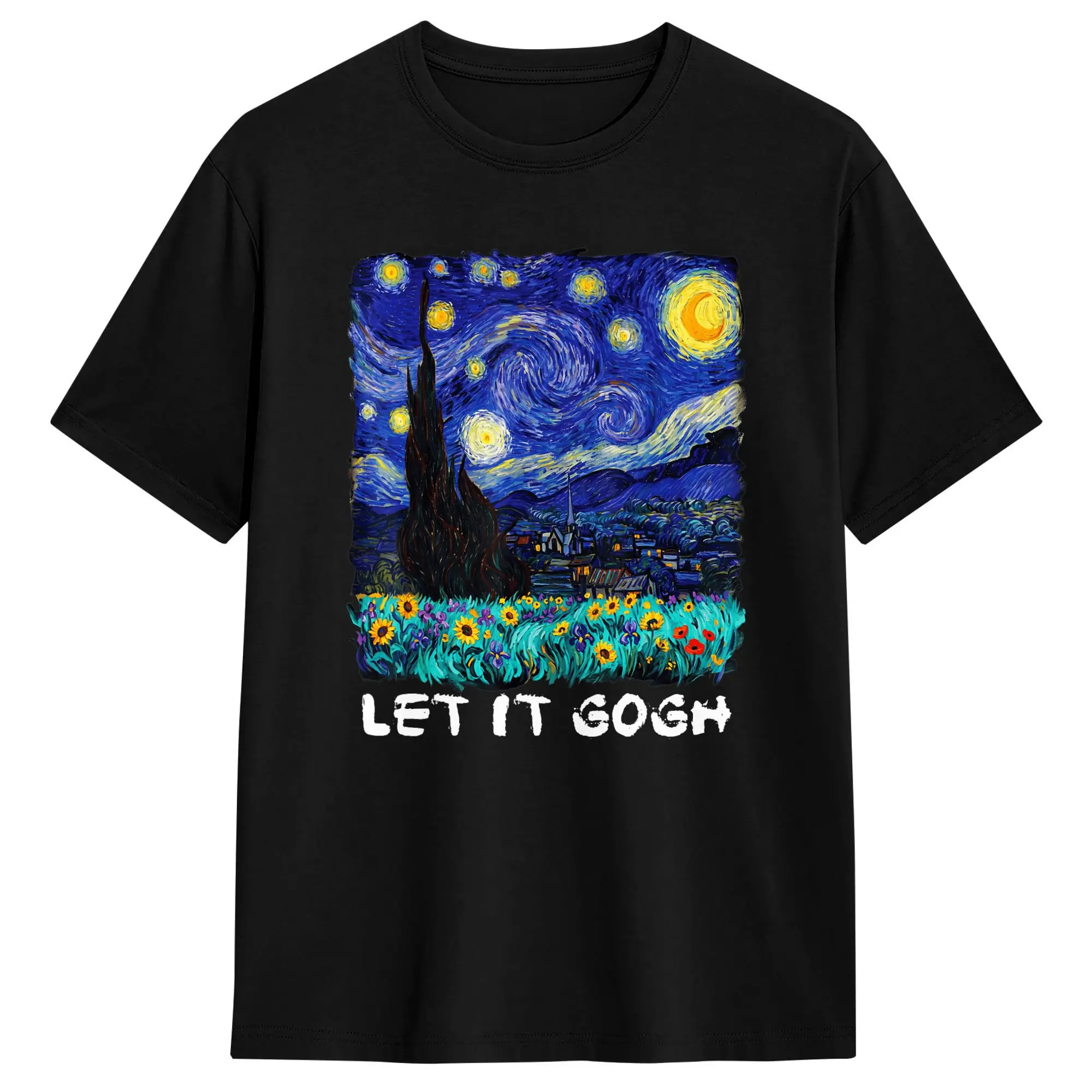 Van Gogh Starry Night Sunflower Graphic Vintage Cotton T-Shirt