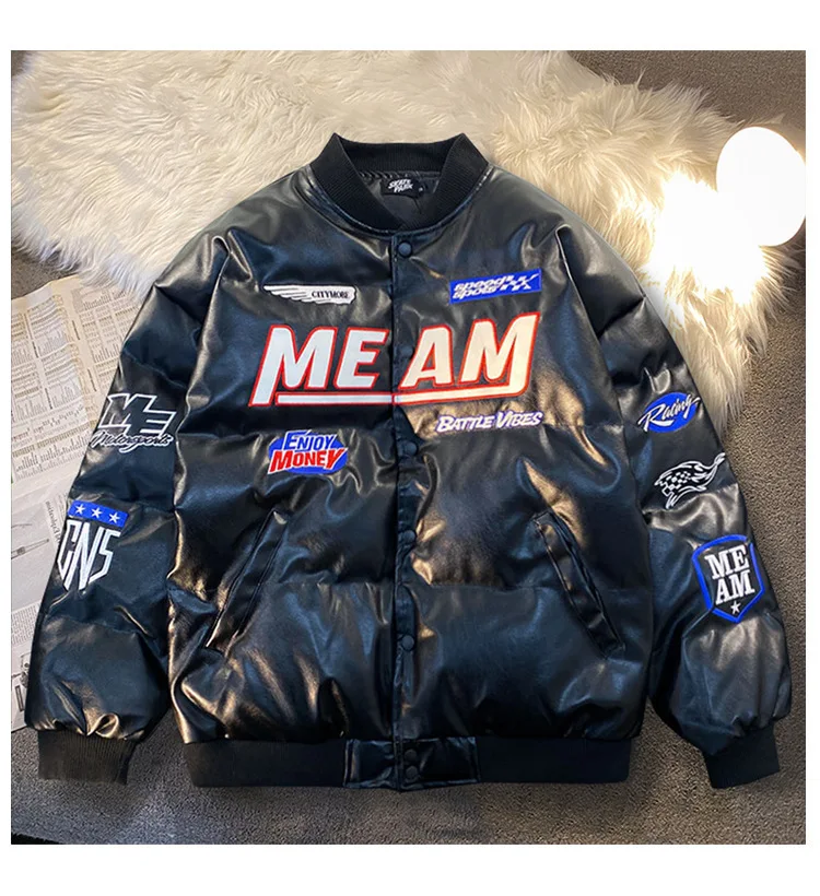

2023 Fashion New Winter Men's Jacket HipHop PU Leather Thick Cotton Coat for Men and Women Couple Winter Loose Thick Clothes