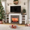 70" Electric Fireplace with Mantel, Fireplace TV Stand , Farmhouse Entertainment Center , Realistic Stacked Stone Surround 1
