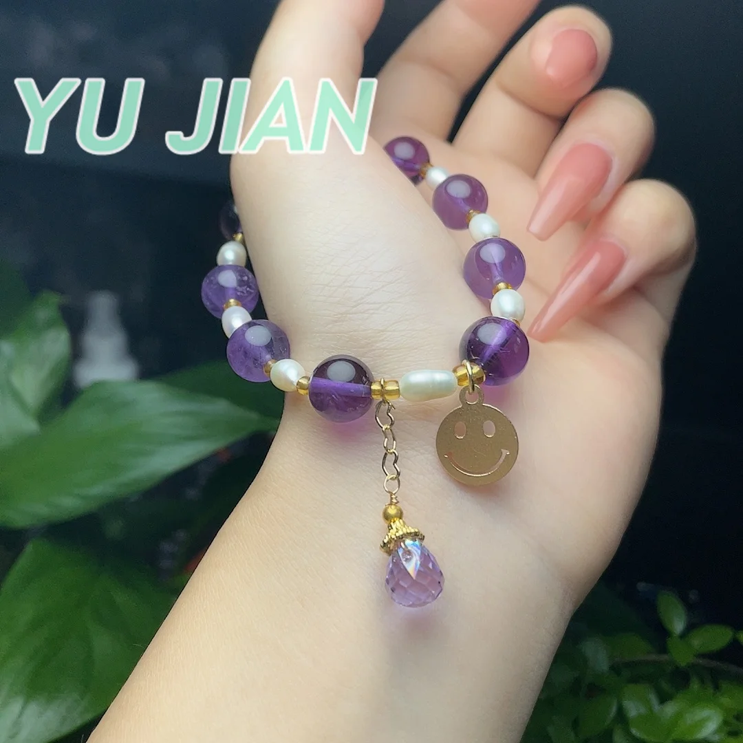 Latest Natural Delicate Purple Crystal Beads With Original Pearl Bracelet High Quality DIY Handmank Bangle Handring Fine Jewelry