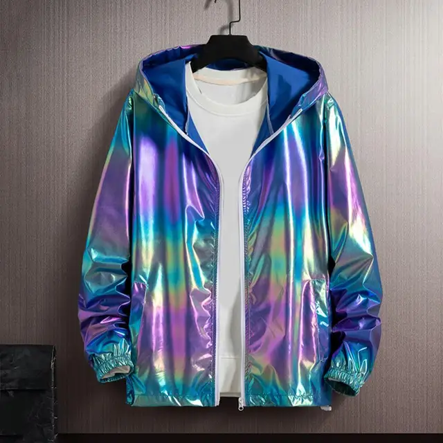 Veste de protection solaire printemps automne coloré visage brillant vêtements de protection solaire mince à la mode coupe-vent à capuche manteau veste vêtements de rue 1