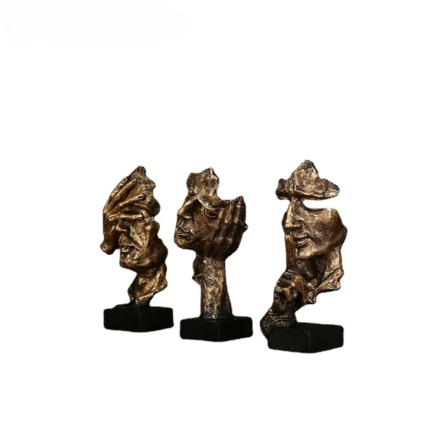 17 cm décor à la maison abstrait Silence est or Figurine résine main visage silencieux hommes Statue Sculpture maison bureau salon décoration 6