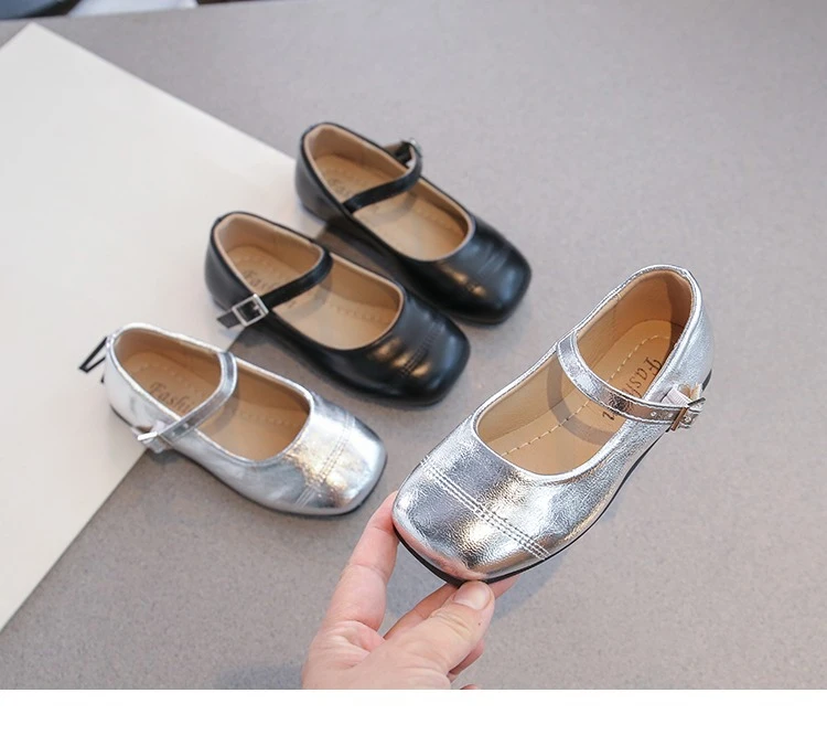 Kinder Mary Janes Mädchen Weiche Wohnungen Silber Schwarz Farbe Schmale Quadratische Zehen Bequeme Kinder Schule Party Hochzeit Schuhe 26-37 Neu – Detail 3