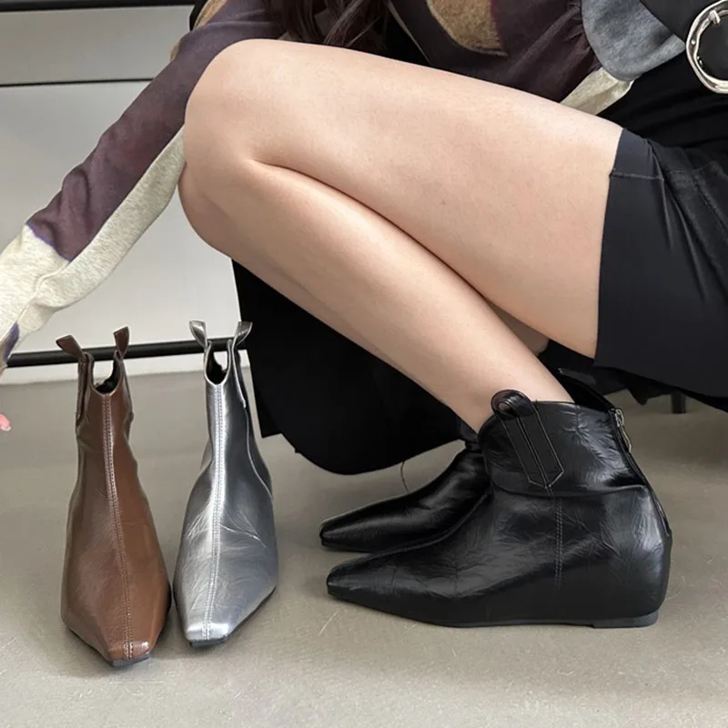 

Winter New Brand Women Ankle Boots Fashion High Wedges Heel Short Boot Shoes Soft Ladies Outdoor Dress Chelsea Black Shoes