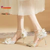 Women's Pumps Elegant Lady Evening Party Dress Prom Shoes 8CM Lace Flower Pearls Single Shoes Spring Summer Pointed High Heels 3