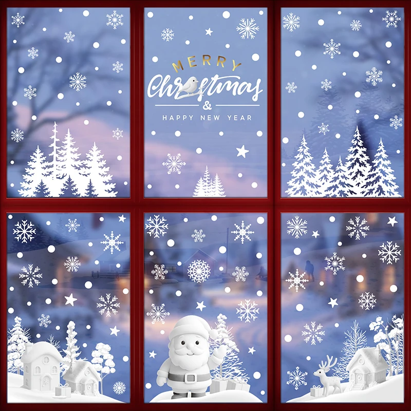 Christmas Static Cling Snowflake Snowman Stickers Window Glass Decor Removable No Residue Home Shop Xmas Festive Decorations