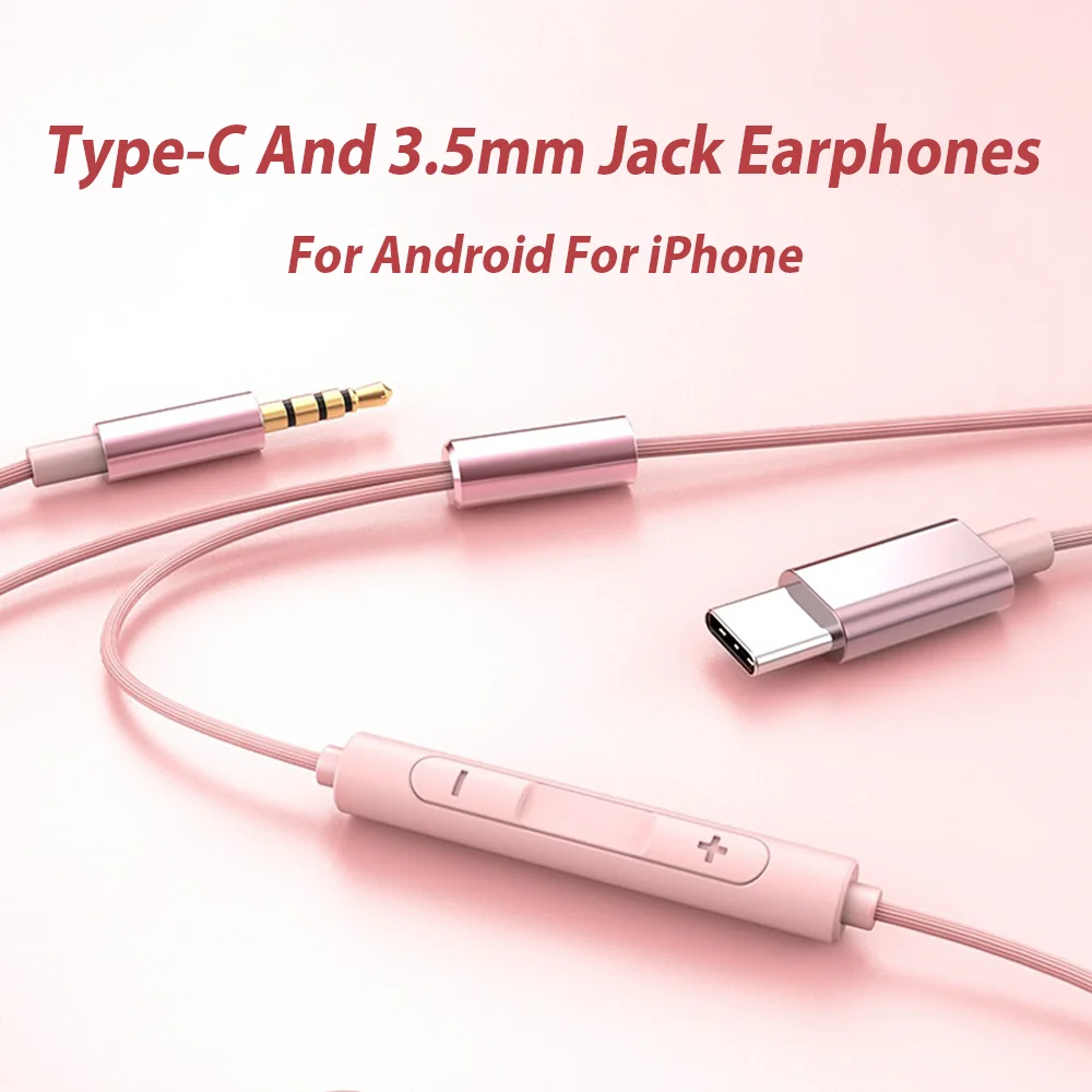 USB C Headphone HiFi Bass Stereo Volume Control Mic Type C 3.5mm Wired Earbuds For Galaxy S25 S24 S23 Ultra iPhone 16 15 Pro Max 4