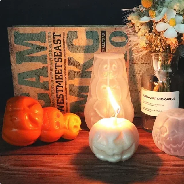 New Halloween Handmade Pumpkin Candle Silicone Mold DIY Candle Making Soap Resin Chocolate Beeswax Mold Christmas Gifts 5