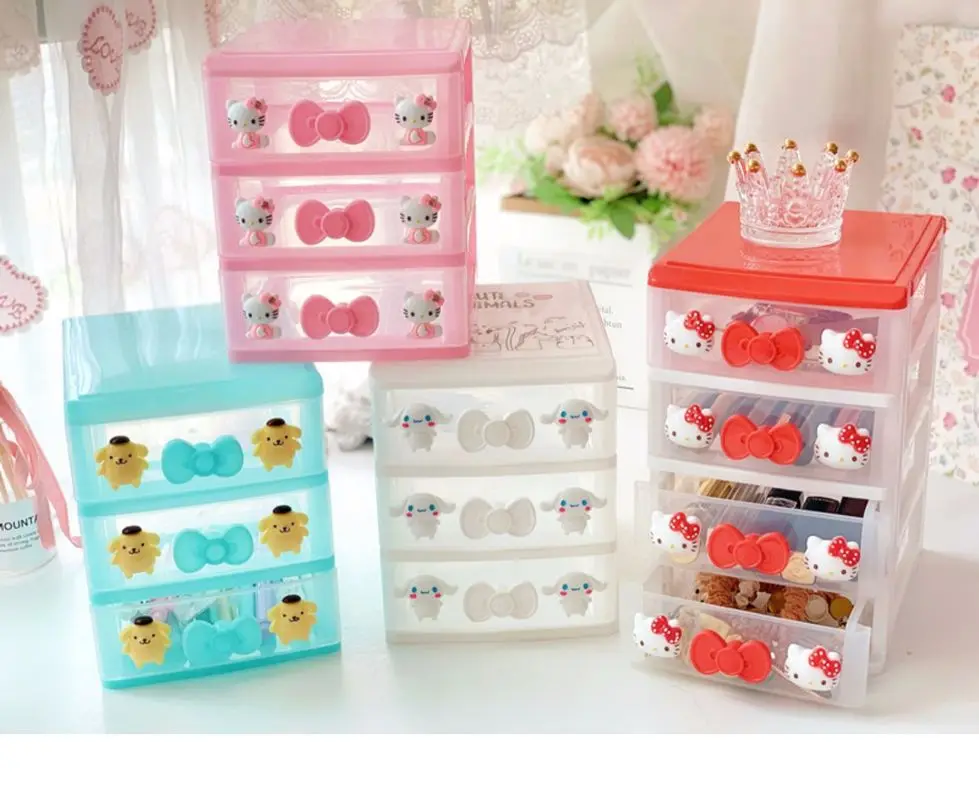 

MINISO Hello Kitty My Melody Kuromi Kawaii Новый мультяшный Настольный шкатулка для ювелирных изделий милая многофункциональная Пылезащитная коробка-Диспенсер Для Хранения