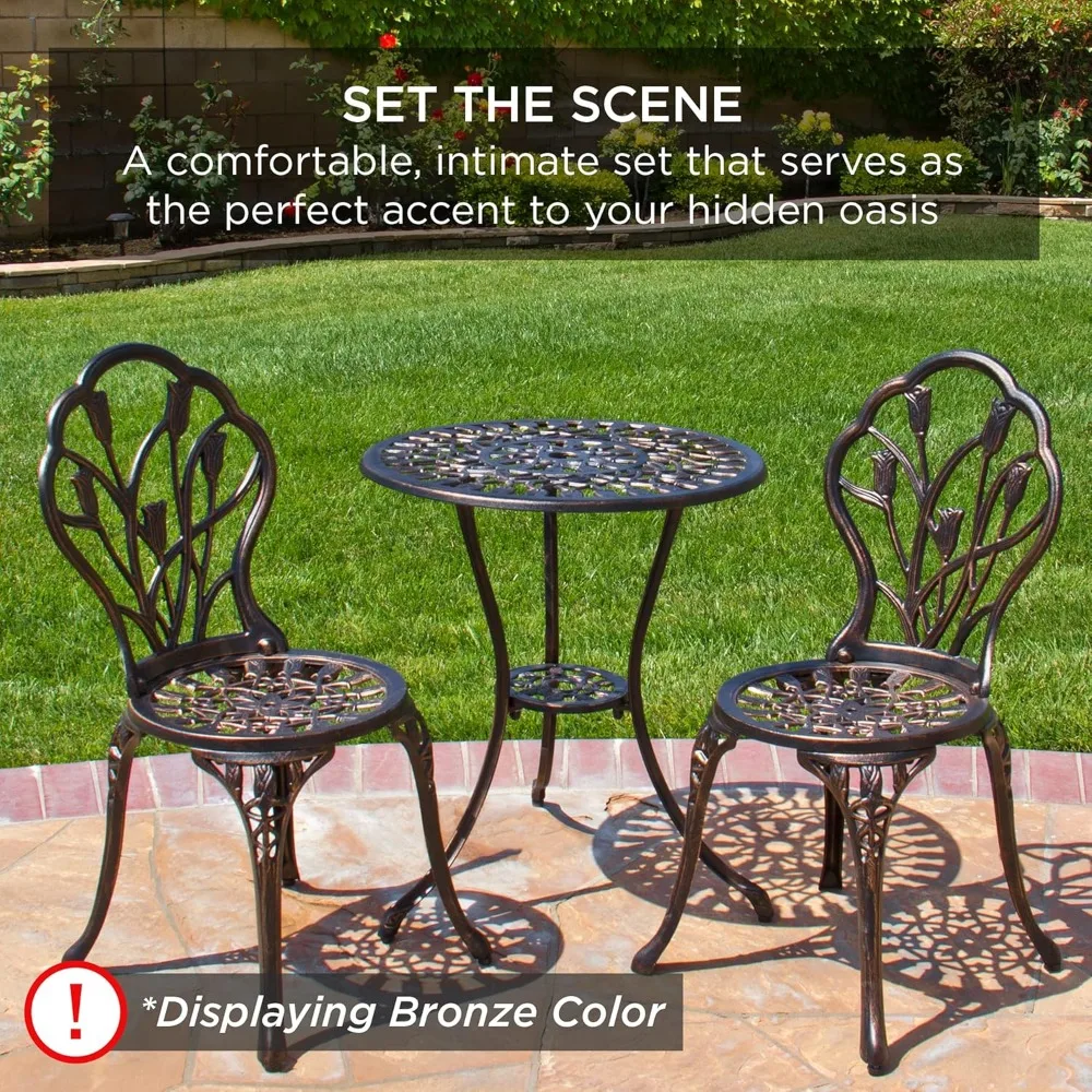3-Piece Outdoor Rust-Resistant Cast Aluminum Patio Bistro Set 6