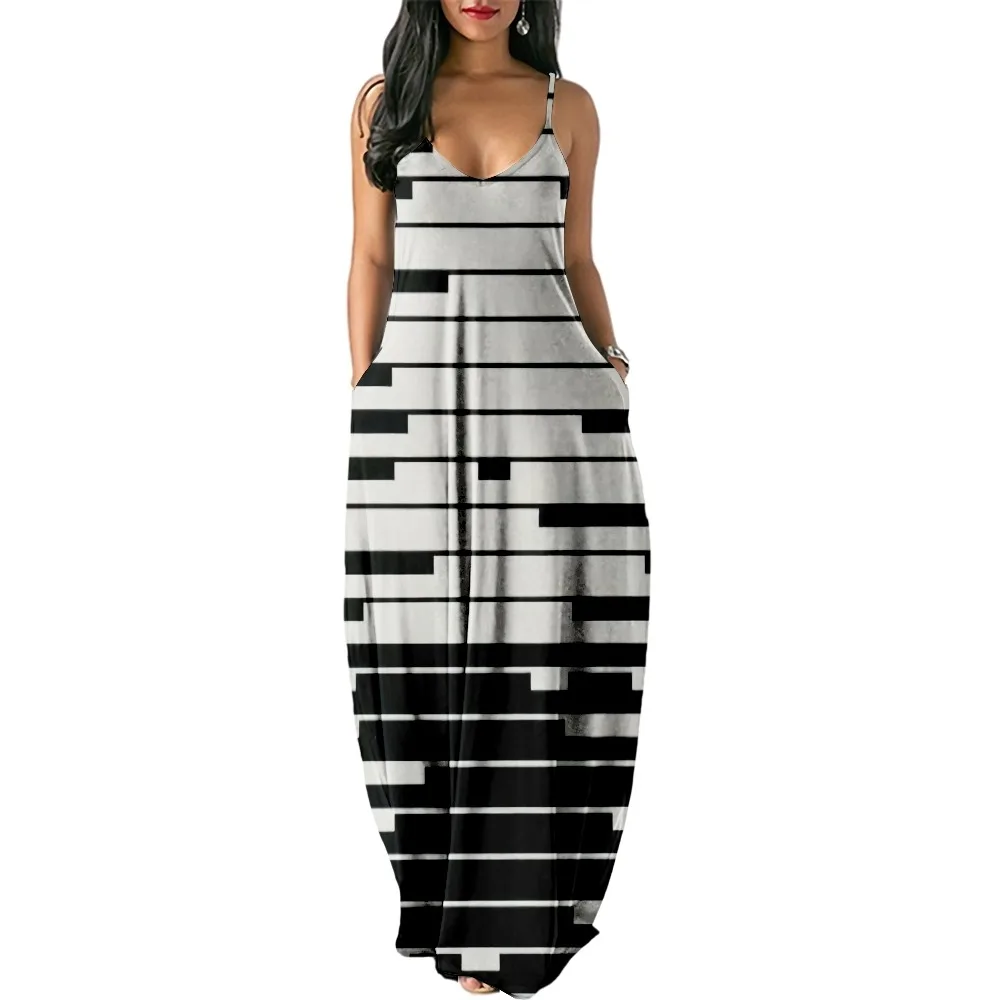 

SOJINM Women Dresses Stripe Printing Sexy Sleeveless Midi Backless Party Dress V-Neck Dresses Beach Casual Streetwear robe 4XL