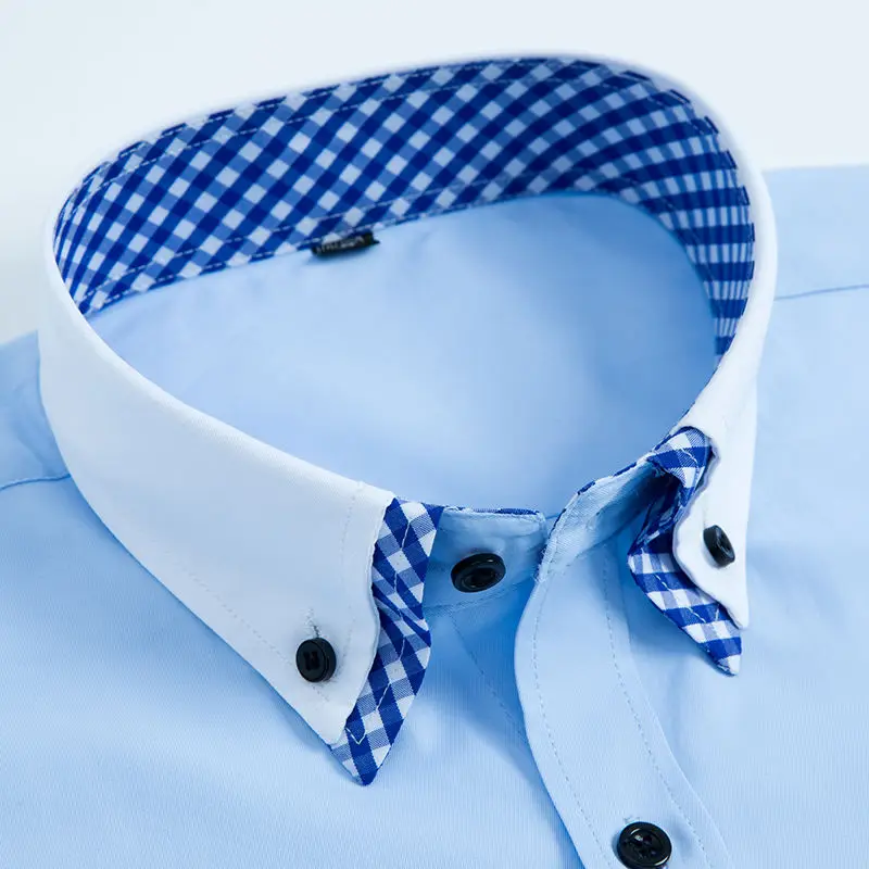 Mens Dress Shirts Double Layer Long Sleeve Non Iron Business Formal Shirt