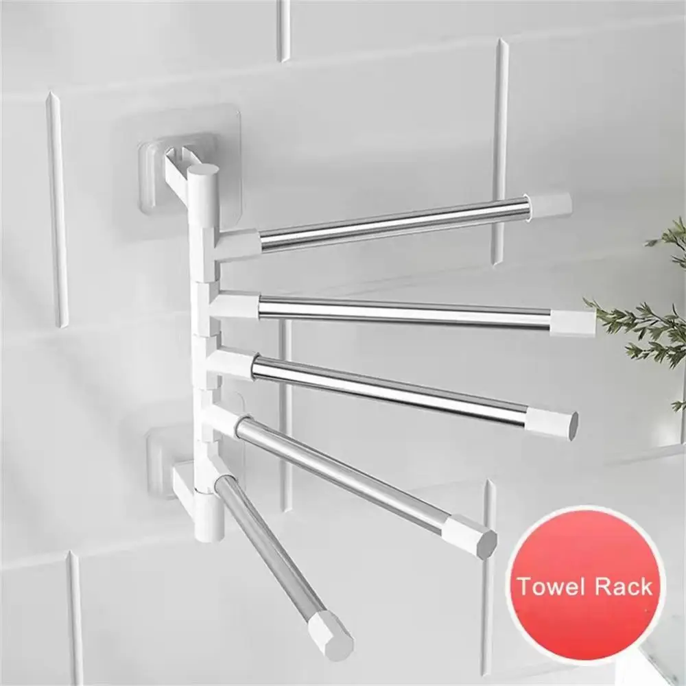 Towel Rack Bathroom Rotatable 99.99% Space Aluminum 2/3/4-Bar Hanger Kitchen Shelf Paper Hanging Wall Mounted
