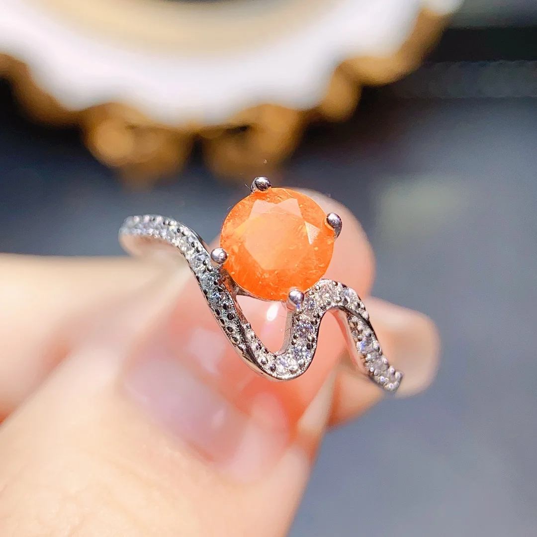 

Orange Opal Silver Ring Natural Opal Wave Ring 925 Sterling Silver Ring For Women