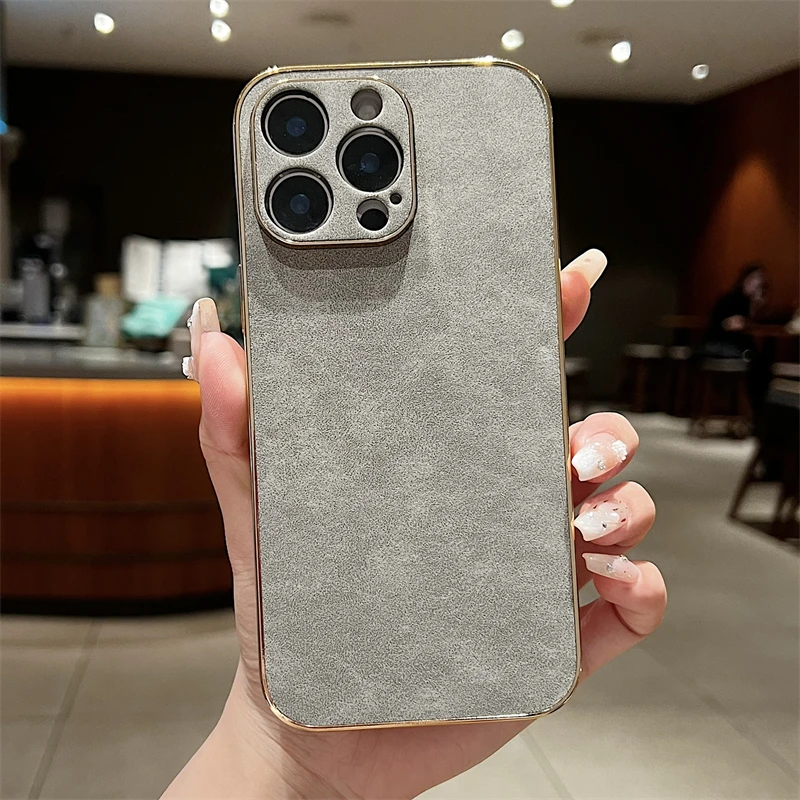 Luxury Sheepskin Leather Texture Phone Case with Electroplated Frame - Shockproof Design