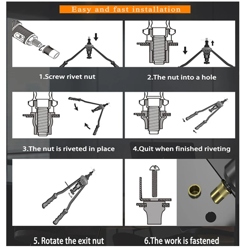 Rivet Gun Set BT-606 Mandrel Rivet Nut Gun Hand Heavy Duty Rivet Nut Setter Tool Kit Threaded Riveter Tool Threaded Insert Hand Riveter M3-M8 rivet gun rivet nut tool rivet gun set