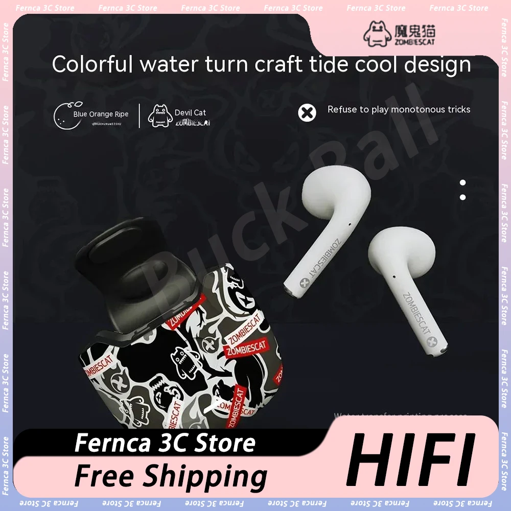 

Zombies Cat Wireless Earphones HIFI Stereo In-ear Earbuds Bluetooth 5.3 13mm Drive Unit Headphones Long Battery Life Pc Gamer