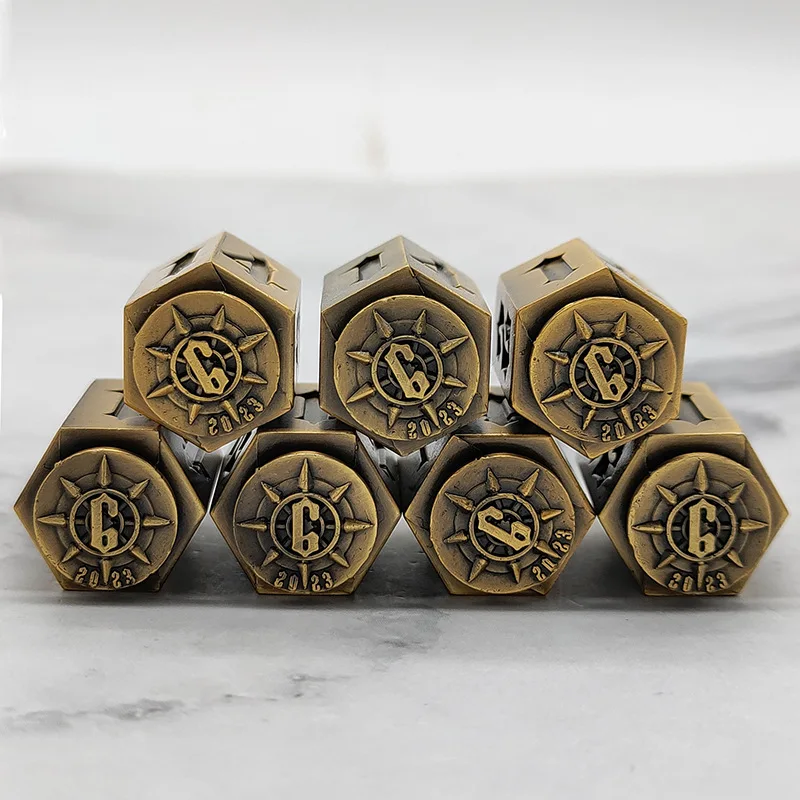 D6 Bullet Dice Zinc Alloy DND RPG Table Board Game Blood Stains Ancient Gold Red Copper Polyhedral Right Angle Number Dice Kit