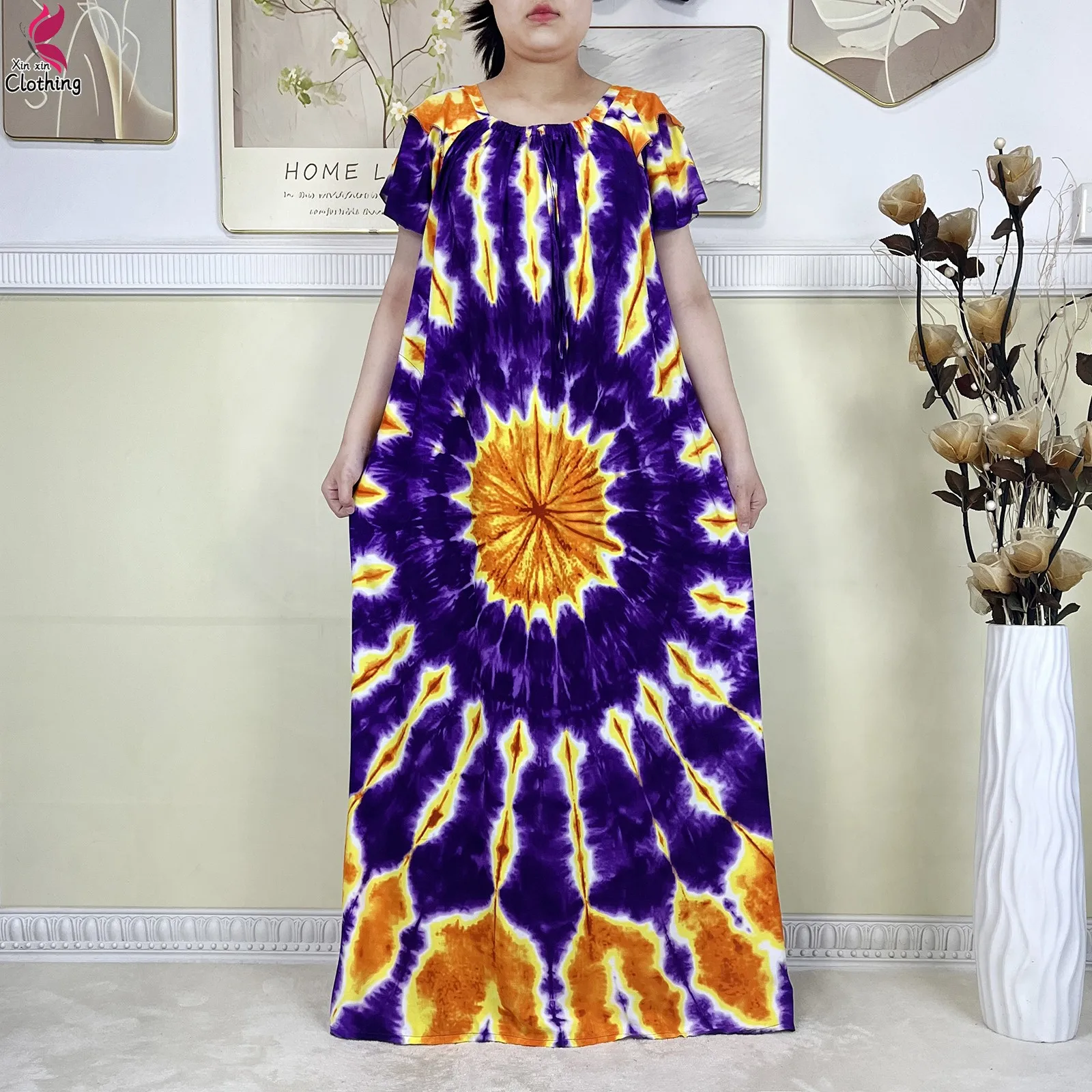 2025 Latest African Summer Short Sleeve Dress Tie-dyed Loose Boubou Maxi Islam Women Casual Dress Muslim Tradition Abaya Clothes 2