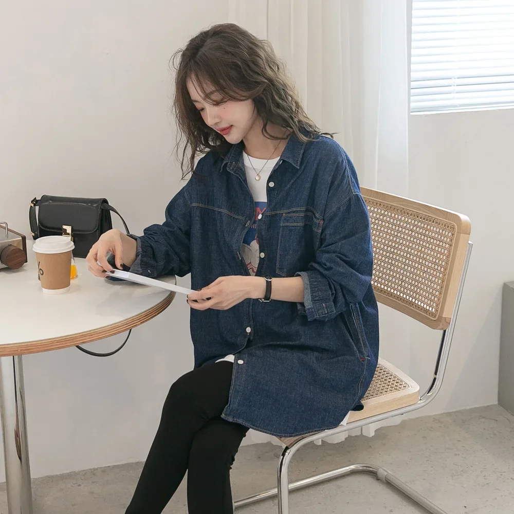 용수철 긴팔 재킷, 데님 촉감, 트렌디한 디자인, 패셔너블한 엄마