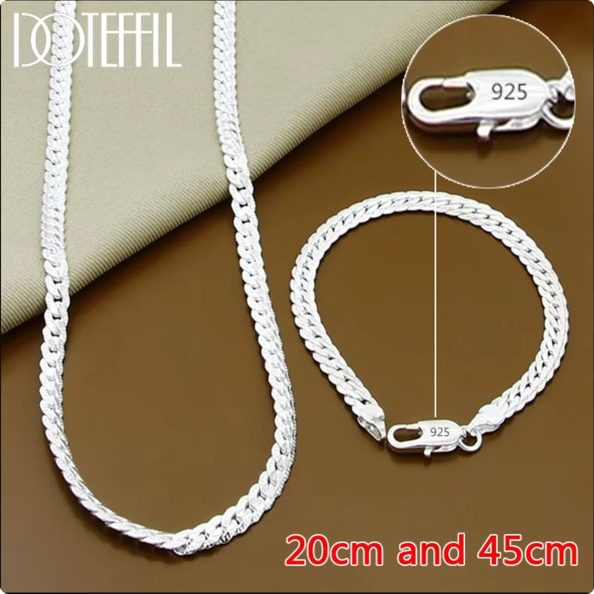 DOTEFFIL 925 Sterling Silver 8/16/18/20/22/24 Inch 6mm Side Chain Necklace Brace