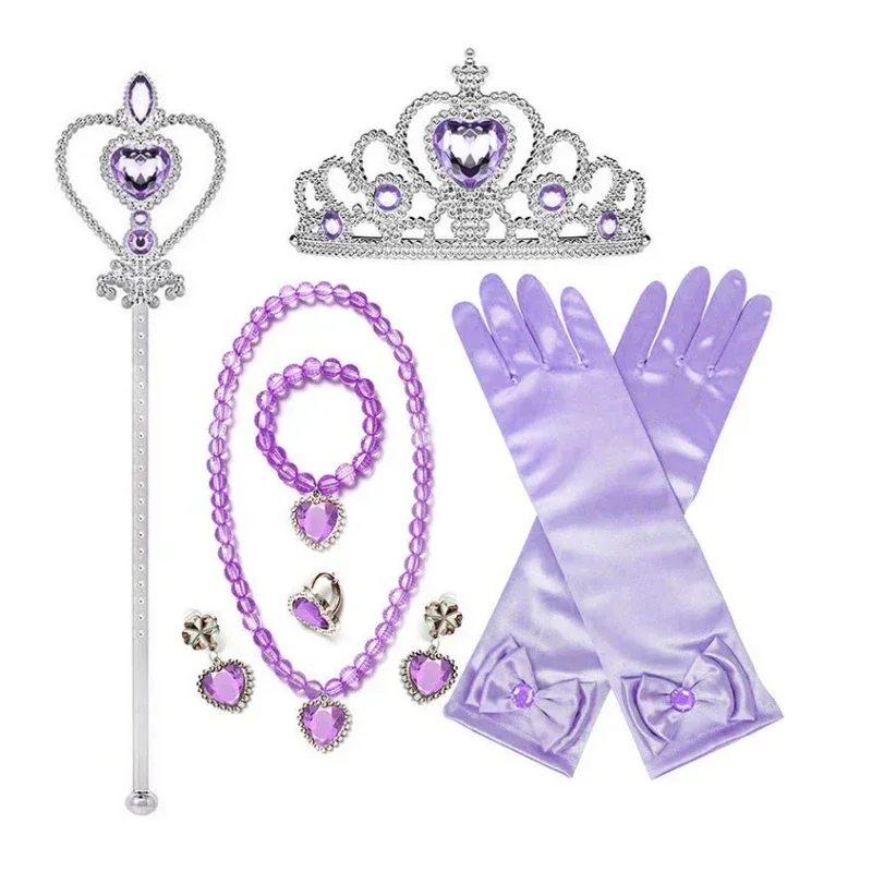 2024 Girl Elsa Sleeping Beauty Snow White Princess Accessories for Cosplay Party Dress Up Gloves Crown Wand Neacklace Bracelet