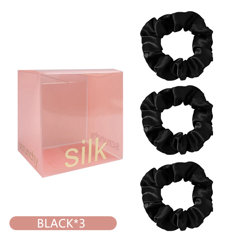 

2/3PCS 100% Pure Mulberry Silk Hair Scrunchie Handmade Hairbands Women Girl Hair Accessories Pure Color Natural Hair Ties Box