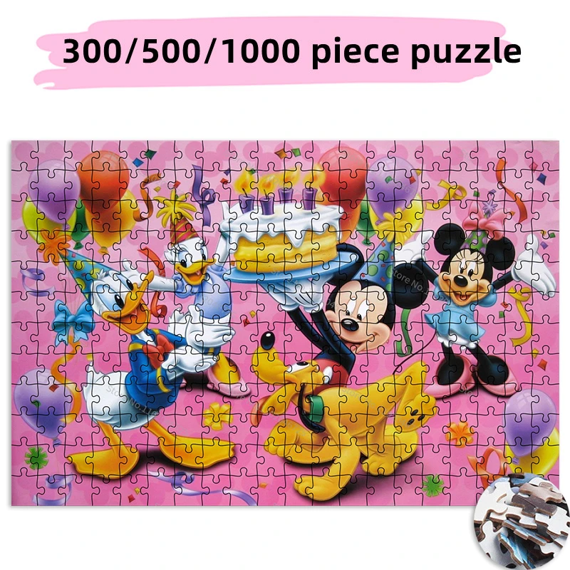 300 500 1000 Pieces Disney Mickey Minnie Mouse Pink Creative Pictures Cartoon Puzzles Birthday Gifts Kids Adult Collection Hobby