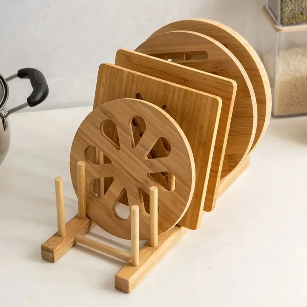 Dish Drainer Plate Rack Bamboo Shelf Cutting Board Bamboo Drying Holder Kitchen Drainer Rack Dishs Pot Lid Wooden Display Shelf