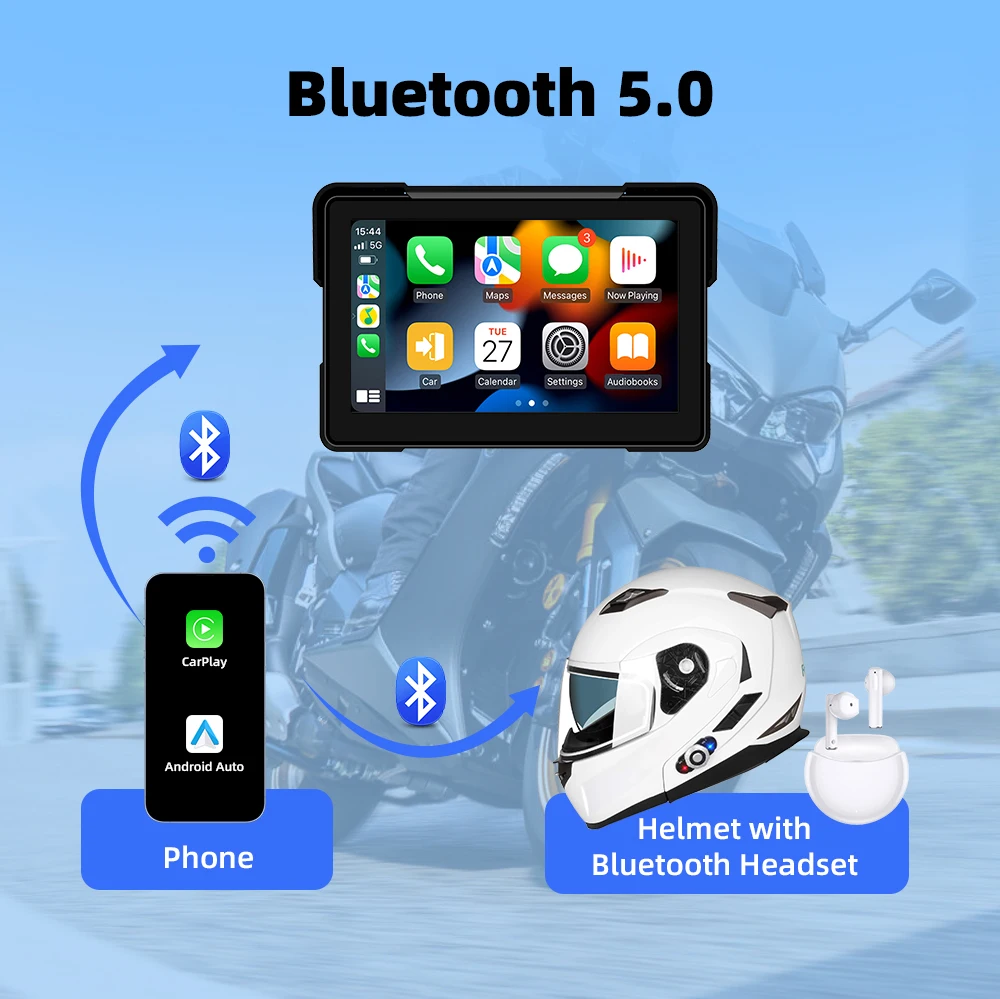 EKIY 7 인치 Carplay 오토바이 휴대용 무선 CarPlay 안드로이드 자동 화면 미러링 화면 오토바이 네비게이션